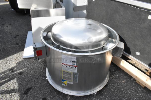 Brand new Naks 28D.1 metal commercial rooftop mushroom exhaust fan, 110/115V, 1 phase, with minor scratches and dents.