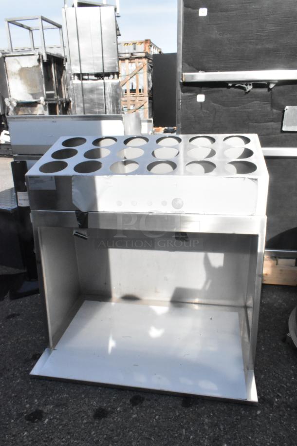BRAND NEW SCRATCH AND DENT! 2023 ServIt 423TSC32, 32" stainless steel tray cart, 18 flatware cylinder capacity. Visible dents.