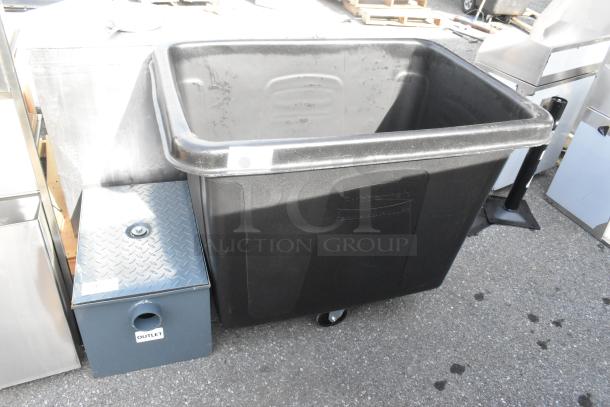 BRAND NEW Rubbermaid FG461600BLA black 16 Cu. Ft. bulk cube truck, 500 lb. capacity, minor scratches, sturdy wheels.