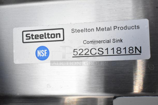 Steelton 522CS11818N single bay sink, scratch and dent condition, NSF certified, Steelton Metal Products label.