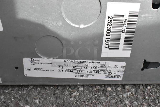 Oasis Versacooler II PG8ACSL-SK310 drinking fountain label, 115V, 1 Phase, 8 GPH, certified NSF/ANSI, serial 2523001977.