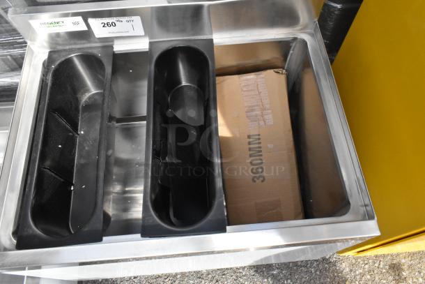 BRAND NEW Regency 600IB1824 stainless steel sliding lid for 18" x 24" underbar ice bin, with scratch and dent condition.