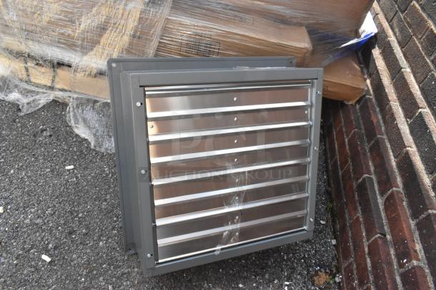 BRAND NEW Canarm S16-E1 Metal Wall Exhaust Fan, minor scratches, stainless steel finish, 2025 model, sturdy construction.