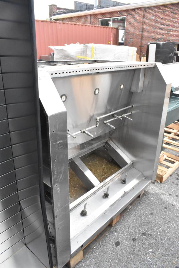 5' Wells stainless steel self-contained grease hood, used condition, features integrated grease traps, visible nozzles, and controls.