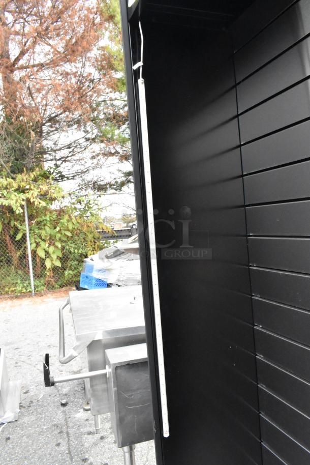 All State ASMMS491-DS display cabinet, black finish, vertical panel design, excellent condition, ideal for retail use.