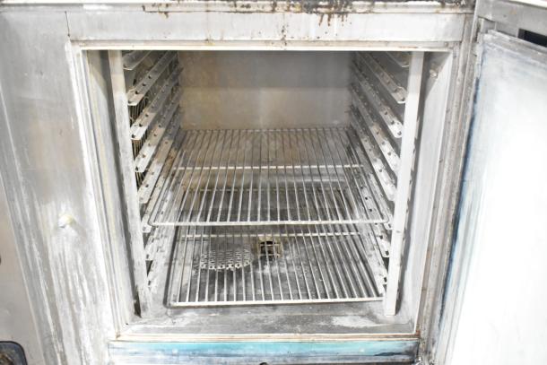 Alto Shaam Stainless Steel Combi Convection Oven. Model CTP10-10E. Interior racks and broken glass visible. Electric, 208/240V, 3 Phase.