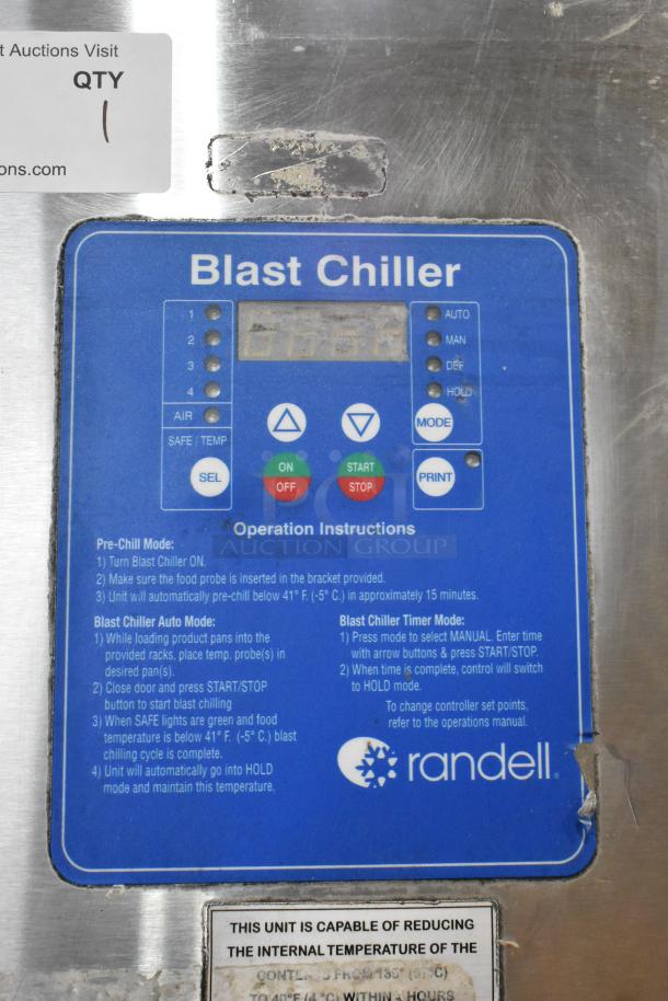 Randell BC-18 stainless steel commercial blast chiller, 4 probes, 115/230 volts, 1 phase, operation instructions visible.