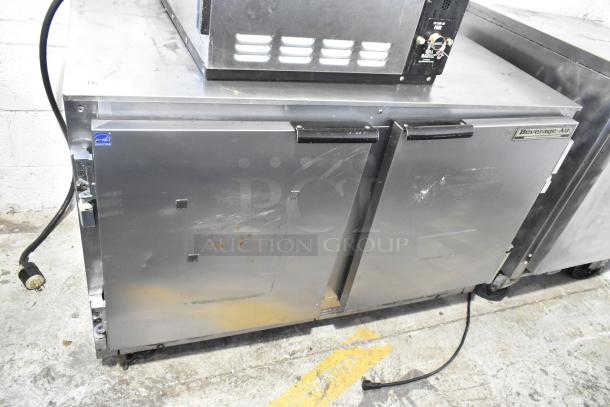 Beverage Air UCR48A stainless steel 2-door undercounter cooler on commercial casters, 115 volts, in used condition.