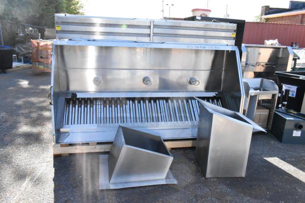 Clark 8' stainless steel commercial grease hood with make-up air vent. Brand new, scratch and dent condition.