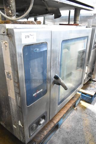 Alto Shaam stainless steel commercial combi convection oven, electric, 208/240V, 3-phase, visible wear, model label present.