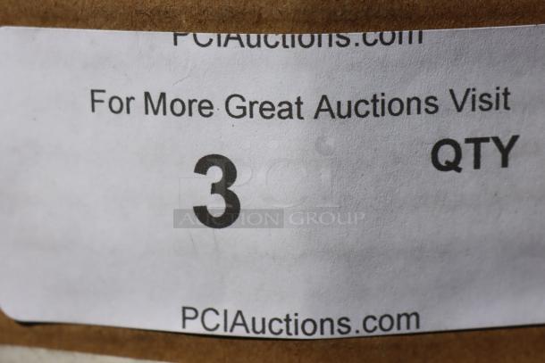 Label on a cardboard box showing "3 QTY" and "For More Great Auctions Visit PCIAuctions.com".