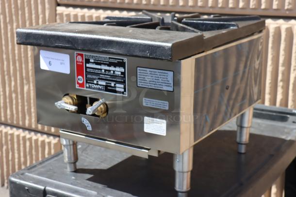 Town SR-24-G-SS Natural Gas Grate Top Stock Pot Range with bent legs, stainless steel, visible model label.
