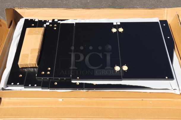 Brand new Lancaster Table & Seating 164WAITRS1BK black host station in open box. Original packaging damaged, minor paint chips.