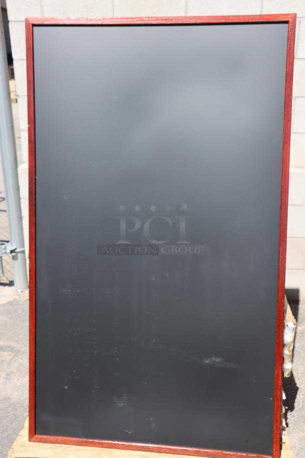 Aarco OC3660NTM 36"x60" black chalkboard with mahogany frame, minor scuffs and scratches, new but packaging damaged.