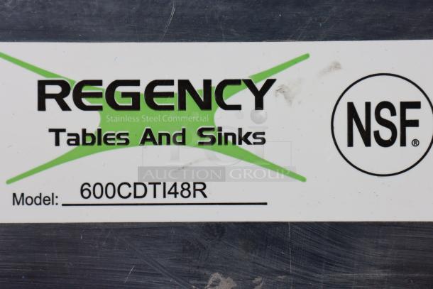 Regency stainless steel dishtable label, model 600CDTI48R, showing NSF logo.