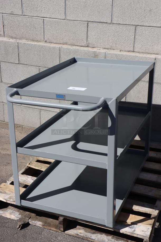 Lavex 257LSUC24363 steel utility cart, 36" x 24" x 35", three shelves, fully welded, no wheels or hardware, out of packaging.