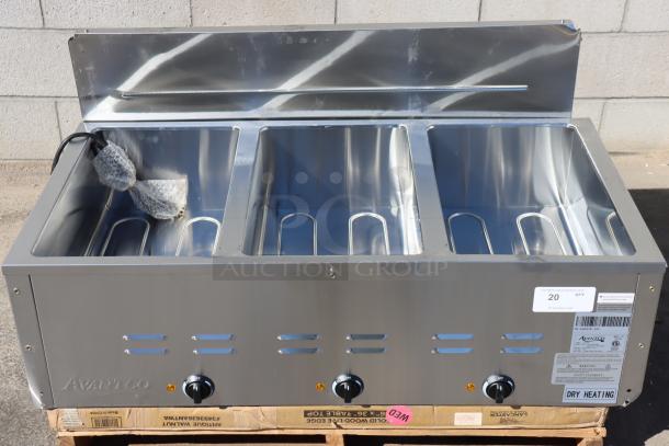 Brand new Avantco STE-3S three-pan electric steam table with undershelf, 120V, 1500W. Serial#: CK-240907R-226.