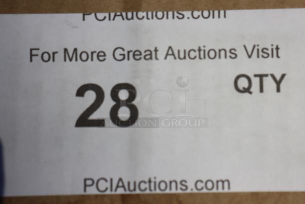 Label with text "For More Great Auctions Visit PCIAuctions.com, 28 QTY" on damaged packaging.