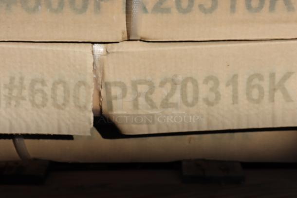 Brand new Regency 600PR20316K 20 pan end load stainless steel bun rack, unassembled, in rain-damaged packaging.