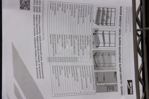 Metro 1860NK4 Super Erecta Shelves, 18"x60", gray wire, new with cosmetic damage, 8 total. Instructions shown.