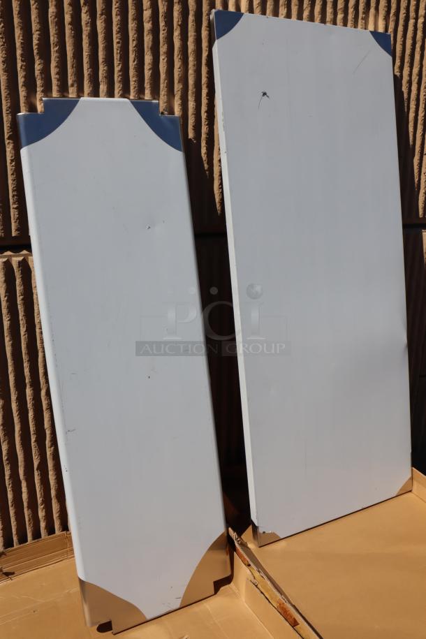 New Regency 600FWT3072US 30"x72" folding stainless steel work table panels, boxed, minor scratches, box damaged.