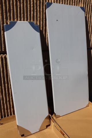 New Regency 600FWT3072US 30"x72" folding stainless steel work table panels, boxed, minor scratches, box damaged.