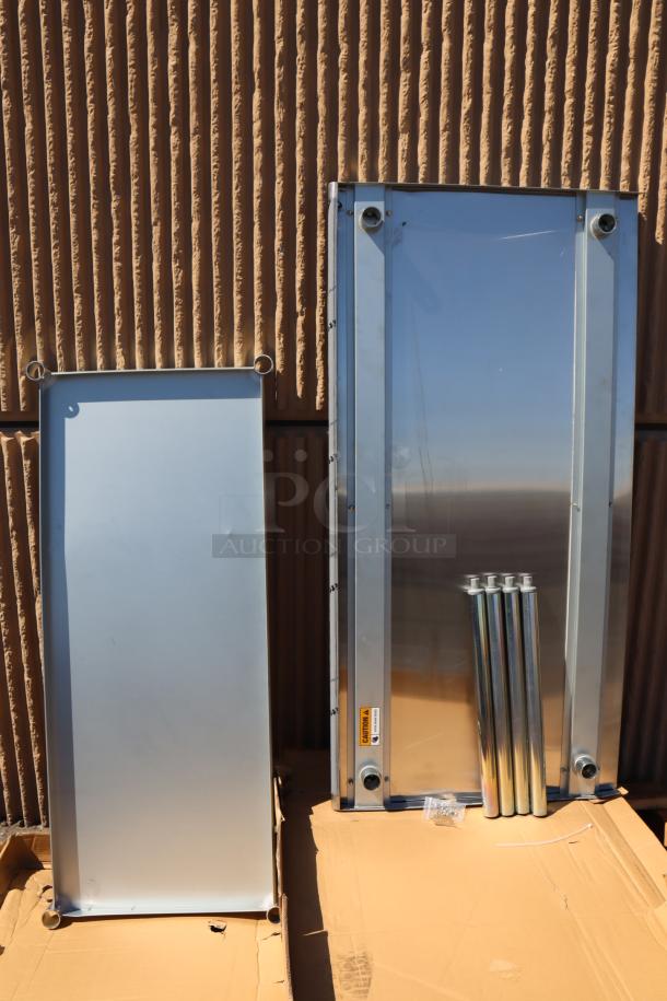 BRAND NEW Steelton 30"x60" 18-Gauge Stainless Steel Equipment Stand, minor dent on backsplash, galvanized legs shown.