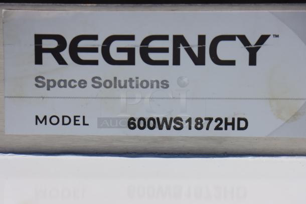 BRAND NEW Regency 600WS1872HD heavy-duty 16-gauge stainless steel wall shelf, 18"x72", scratch-n-dent condition.