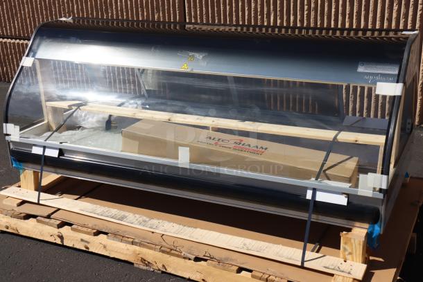 Alto-Shaam ED3-72 black heated display case, 72" countertop, 208V, new; small glass window on left needs replacement.