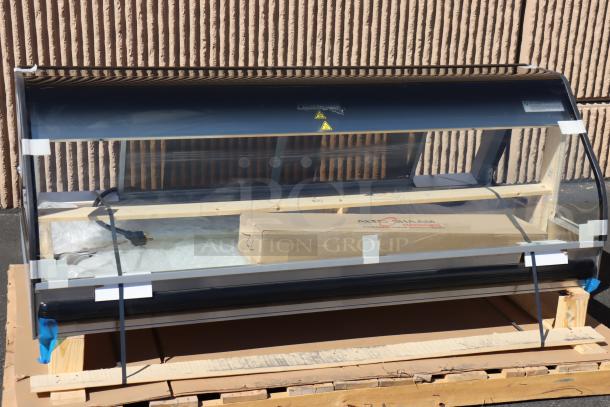 Brand new Alto-Shaam ED3-72 black countertop heated display case, 208V, 15A, needs left side glass replacement.
