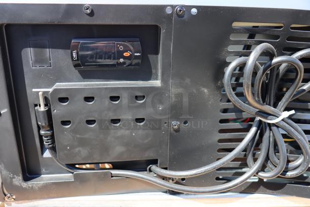 Back panel view of Avantco SS-WT-72R-HC worktop refrigerator. Features Carel digital control, power cable, visible wiring.