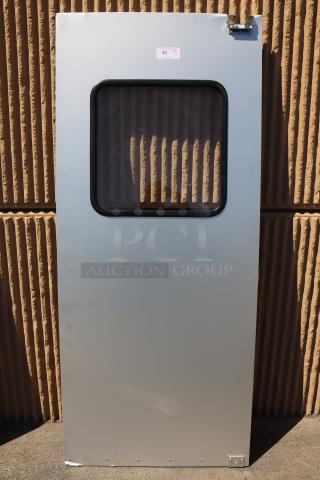 Brand new Curtron Service-Pro Series 30 aluminum swinging door, 36" x 84", scratch-n-dent, with top label marked "51".