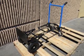 Brand new Harper DTC8635P hand truck, 4-in-1 design, dual handles, 900 lb capacity, 10" solid rubber wheels, slight scratches.