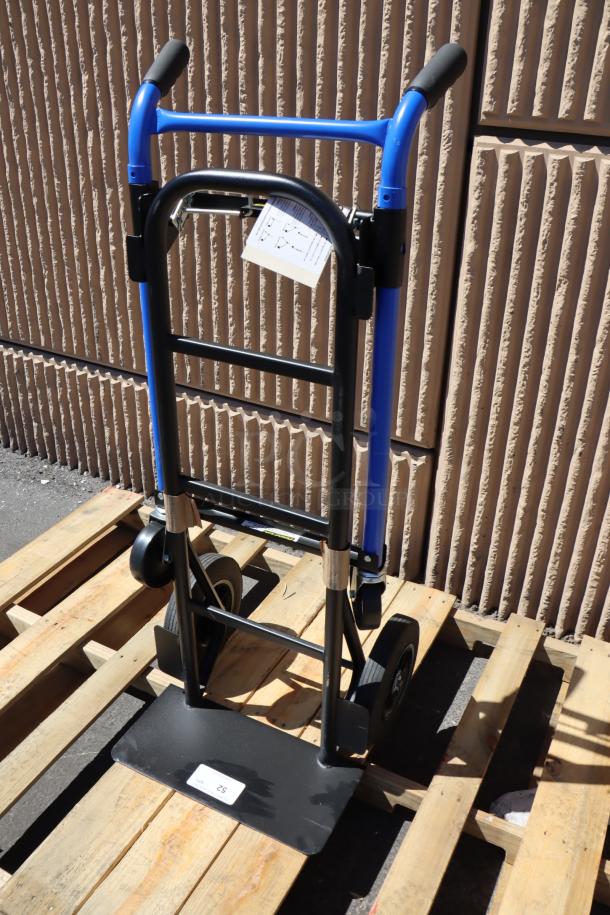 Brand new Harper DTC8635P 900 lb. 4-in-1 hand truck with dual handles, 10" solid rubber wheels. Scratch-n-dent condition.