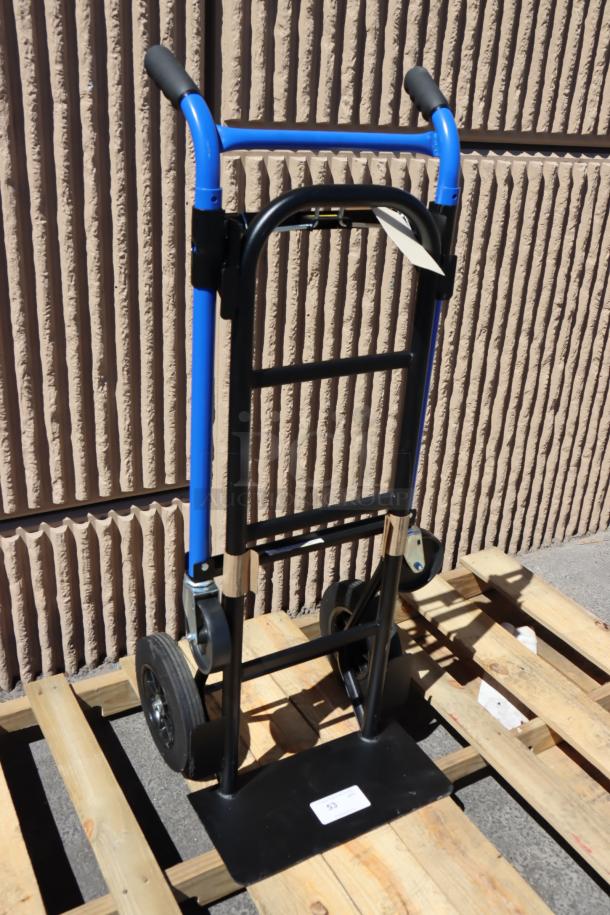 Harper DTC8635P 4-in-1 hand truck, 900 lb. capacity, dual handles, 10" solid rubber wheels, new, scratch-n-dent.