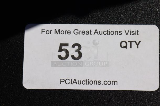 Alt text: Auction tag displaying number 53 with website "PCIAuctions.com" on black background.