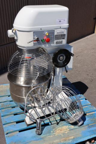 Brand new Eurodib M40A 40 Qt. commercial planetary mixer, 208-240V, 5A, 3-phase, 2 hp, with bowl, whip, and beater.