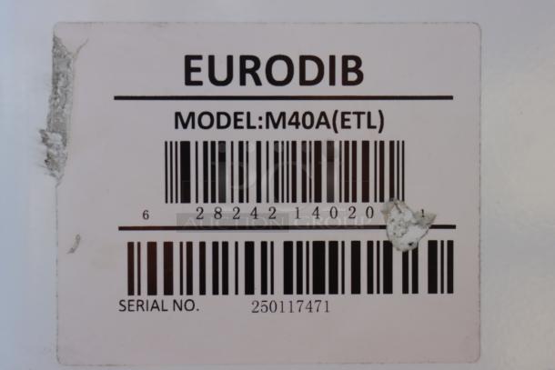 Eurodib M40A(ETL) label with model and serial number 250117471, showing damage on the surface.