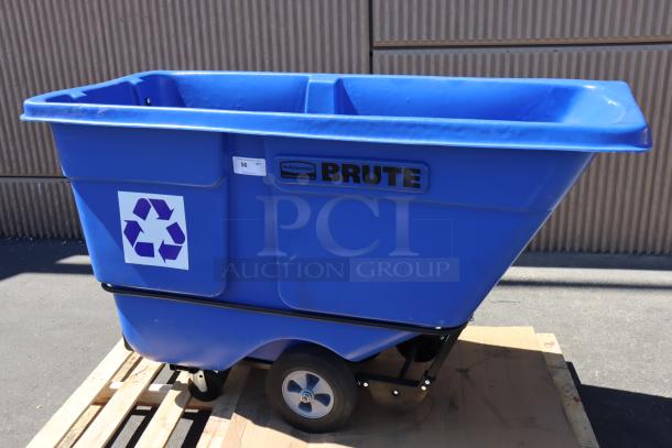 Rubbermaid® BRUTE blue recycling tilt truck, model 2089826, new with minor scratches, missing one small caster, 1250 lb. capacity.