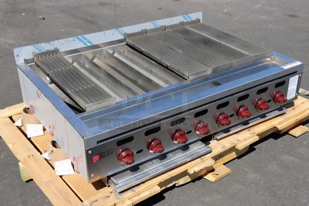 Brand new Wolf by Vulcan ACB47-NAT gas charbroiler, 47", 136,000 BTU, missing grates. Serial No. 650245844.
