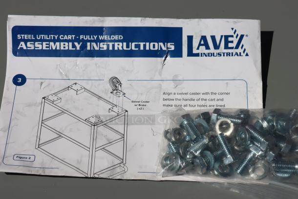 Lavex 257LSUC18303 steel utility cart assembly instructions with screws. Cart is fully welded, 30"x18"x35", may have minor scratches.