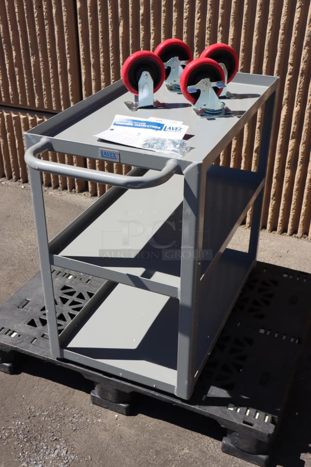 BRAND NEW Lavex 257LSUC18303 steel utility cart, 30"x18"x35", three trays, fully welded, minor scratches, includes assembly instructions.