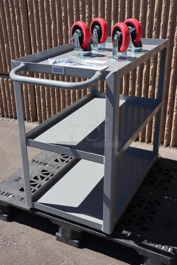 Lavex 257LSUC18303 steel utility cart, 30" x 18" x 35", three trays, fully welded, minor scratches, no original packaging.
