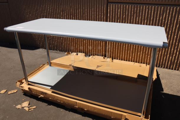 Brand new Steelton 522ETSG3072 30"x72" work table, 18-gauge 430 stainless steel, undershelf, minor scratches, on packaging.