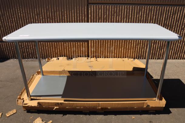 Brand new Steelton 522ETSG3072 30" x 72" 18 gauge 430 stainless steel work table with undershelf, scratch-n-dent condition.