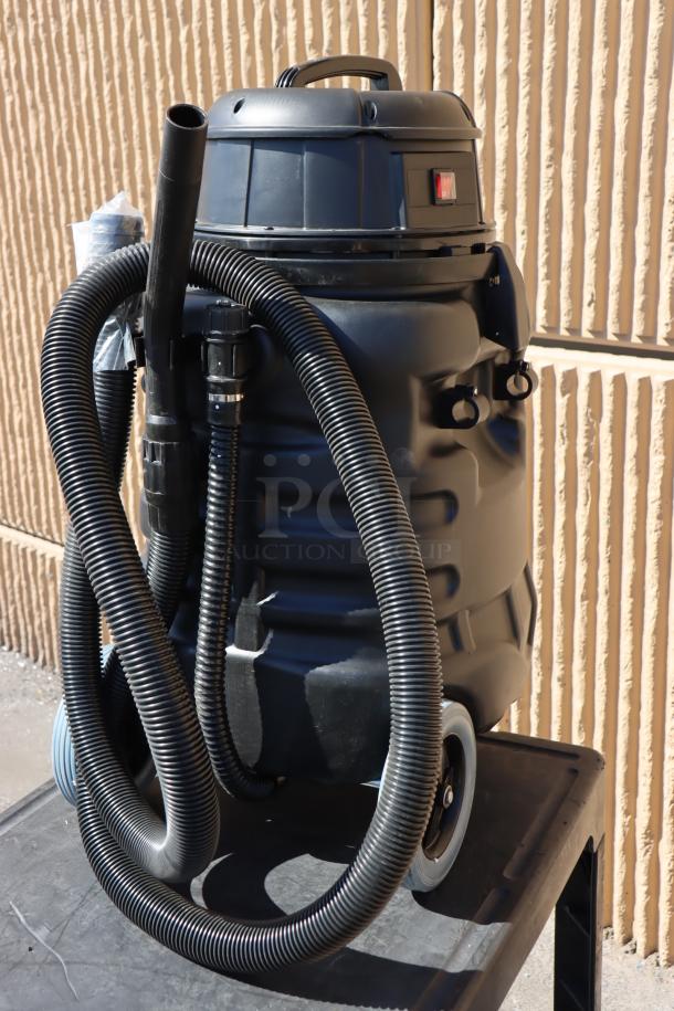 Powr-Flite PF56 20 Gal Wet/Dry Vacuum, new scratch-n-dent, out of packaging, front wheels need service. 120V, 1,200W.