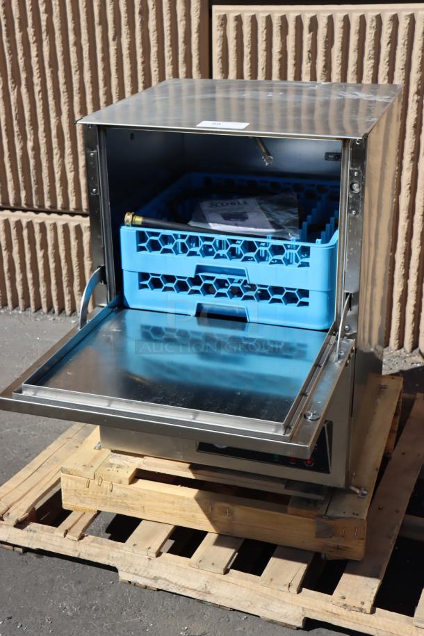 Brand new Noble Warewashing WAREFORCE UL-30 dishwasher on pallet, built-in chemical pumps, priming switches, 115V, 13.2 Amps.
