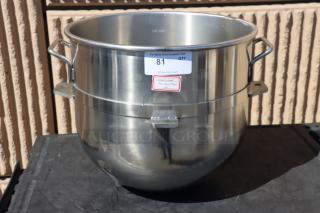 Avantco 177MX60BOWL, 60 Qt. 304 stainless steel mixing bowl, new, minor scratches, out of packaging, auction label visible.