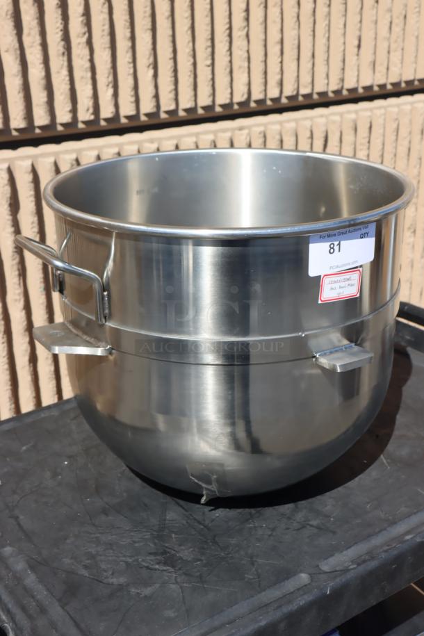 Avantco 177MX60BOWL 60 Qt. stainless steel mixing bowl, minor scratches, new, out of packaging, item tag visible.