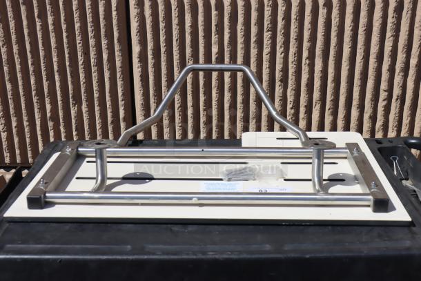 Brand new Bobrick B-5181 white phenolic folding shower seat, scratch-n-dent, missing wall mount, includes hardware.